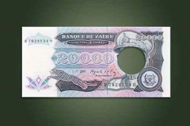 12. 萨伊(Zaire)今日的刚果民主共和国(Democratic Republic of Congo)：穿透的纸钞。
