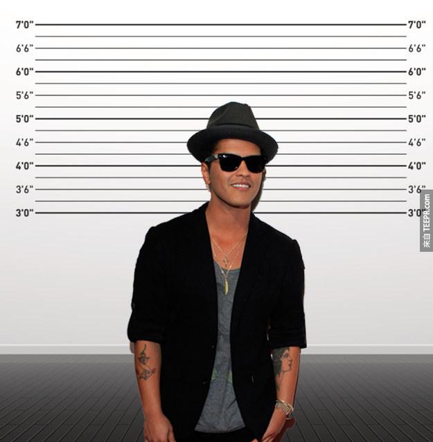 4. 火星人布鲁诺(Bruno Mars)：身高165cm 