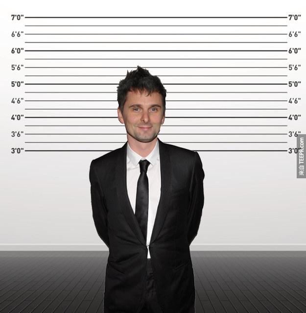 19. 繆斯樂團(Muse)馬修·貝勒米(Matt Bellamy)：身高170cm