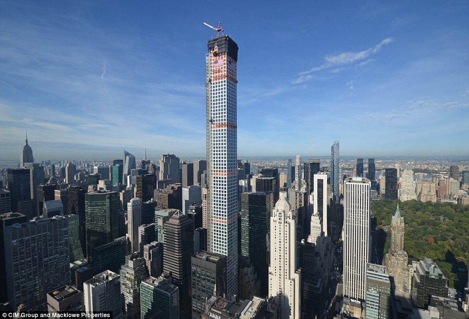 Tall: 432 Park Avenue (center) towers over the Empire State Building, the Chrysler Building and One World Trade Center without its spire