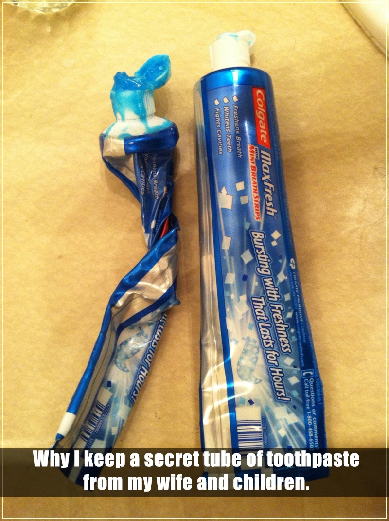 2. 这就是为什么我会偷偷藏一条牙膏，不让我太太跟小孩知道。(左边的也太凄惨了吧！)