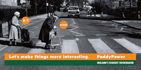 3. 派迪鮑爾(Paddy Power)(愛爾蘭)：因為「投注單被比喻成每個老人被卡車撞的機率，具攻擊性且貶低老人家」而被禁止。