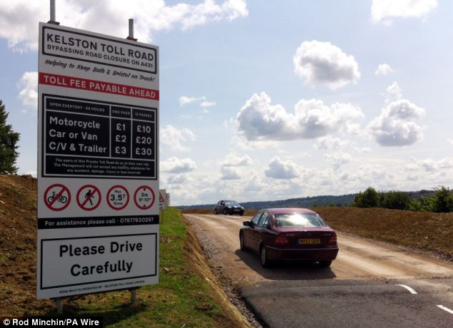 The toll road in Kelston, Somerset (pictured) - which charges £2 for each car - has now been used by 100,000 vehicles