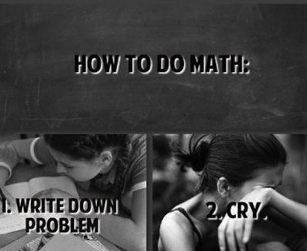 20. 這是你高中算數學的情況：1. 寫下問題　2. 哭。