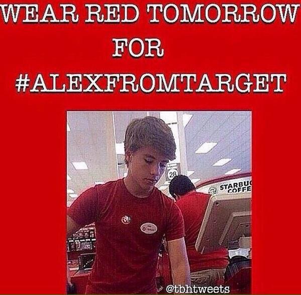大家開始發揮創意，像是這個「明天為了#AlexFromTarget穿紅色的衣服吧！」
