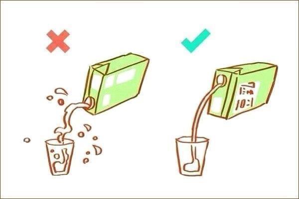 11. 其實盒子裡的牛奶或豆漿應該這樣倒才不會濺出來。