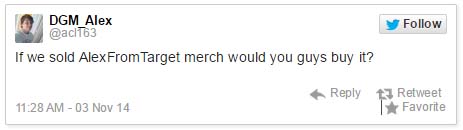 本人甚至還很幽默地問：「如果我們來賣『AlexFromTarget』衣服，你們會買嗎？」