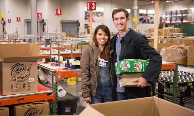 Tyrel and Joana Wolfe visited the Samaritan's Purse headquarters and personally delivered their shoeboxes for the Operation Christmas Child program.