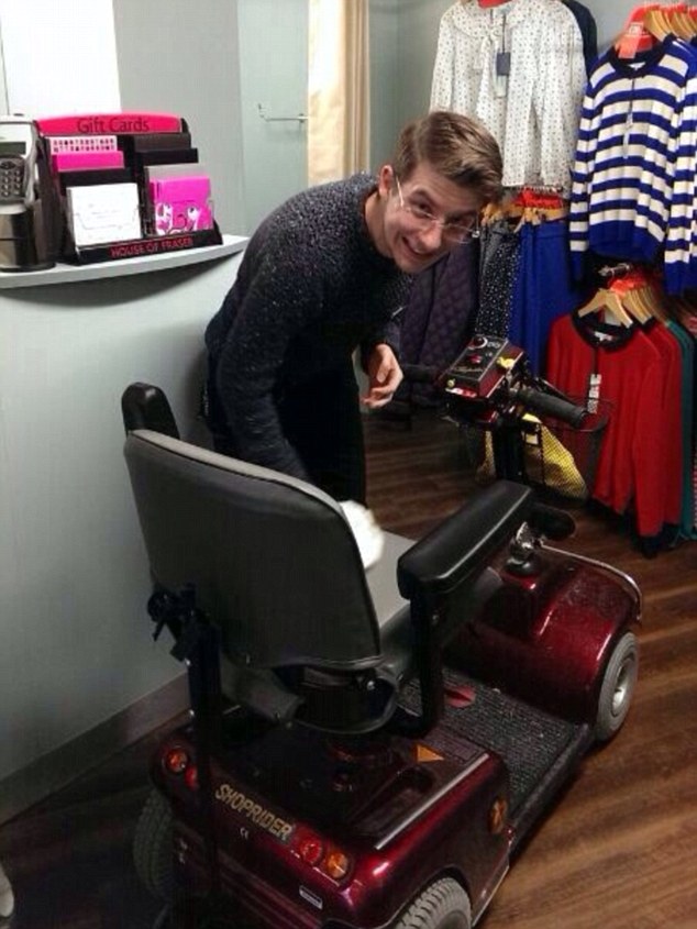 Luke doing one of his good deeds - he realised a customer in his shop had left their mobility scooter in the rain, so brought it inside and wiped it down 