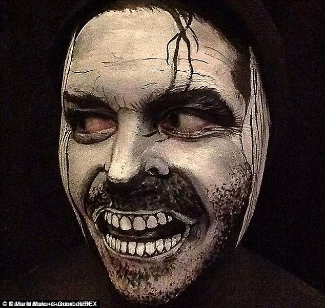Maria painted teeth over her own mouth as she used make-up to turn herself into Jack Nicholson