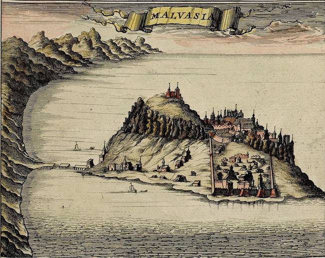 中世紀的 Monemvasia地圖。 (當時叫 Malvasia) 