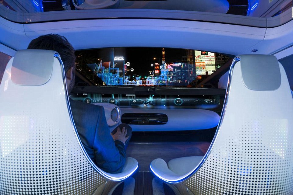 Safety first: While the car is self-driving, it can project lights on to the road using its LED headlights to let pedestrians know when to cross