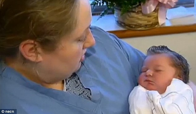 New mother: The catering supervisor welcomed her 10-pound baby girl Ellen Olivia on Tuesday