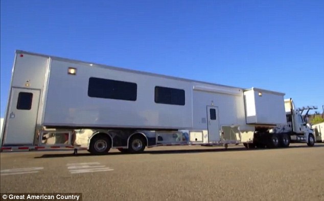 Mansion on the movie set: The 48-foot-long trailer has four pull-outs, making it not only long but wide