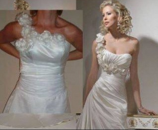 Right: The designer dress the website promised to copy; Left: The horrific version that arrived. The flowers that trail elegantly under the bust in the original version have been clustered around the neckline