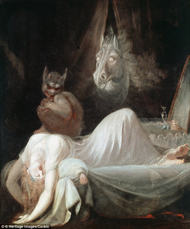 Sleep paralysis occurs during rapid eye movement (REM) sleep or dream sleep. Pictured is an artist's impression, c1790, named 'The Nightmare' by Anglo- Swiss artist Henry Fuseli