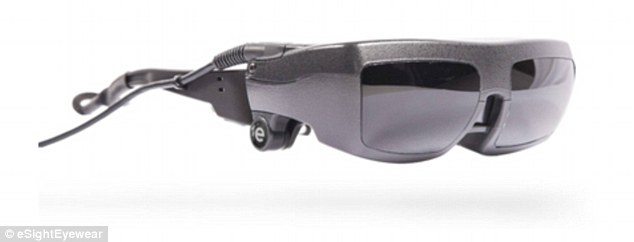 The technology consists of a prescription lens frame and headset (pictured), which includes a camera to beam a live video screen to a hand-held controller, where the images are enhanced and sent back to the headset, and can be seen by a wearer on two LED screens