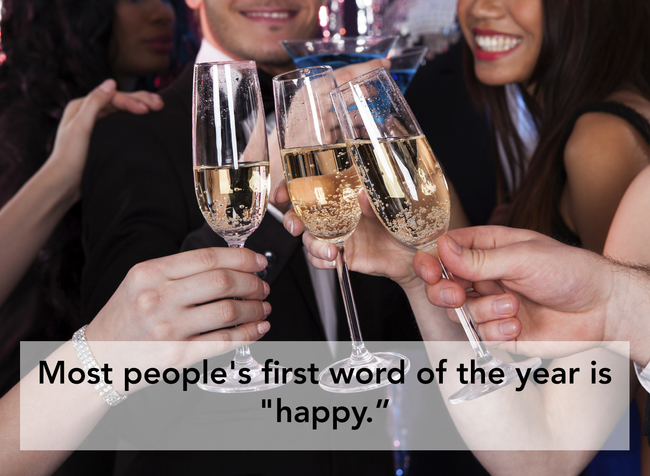 "大多数人每年所说的第一个字通常都是Happy (快乐) "