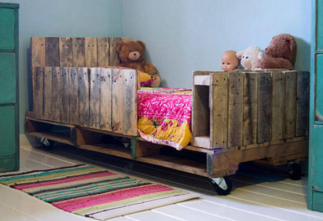 4.) Or a playful, rustic, and mobile bed for the kids.