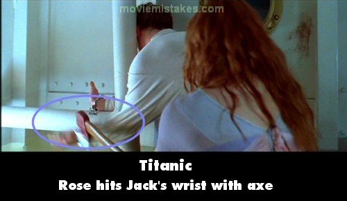 鐵達尼號-蘿絲砍到傑克的手
