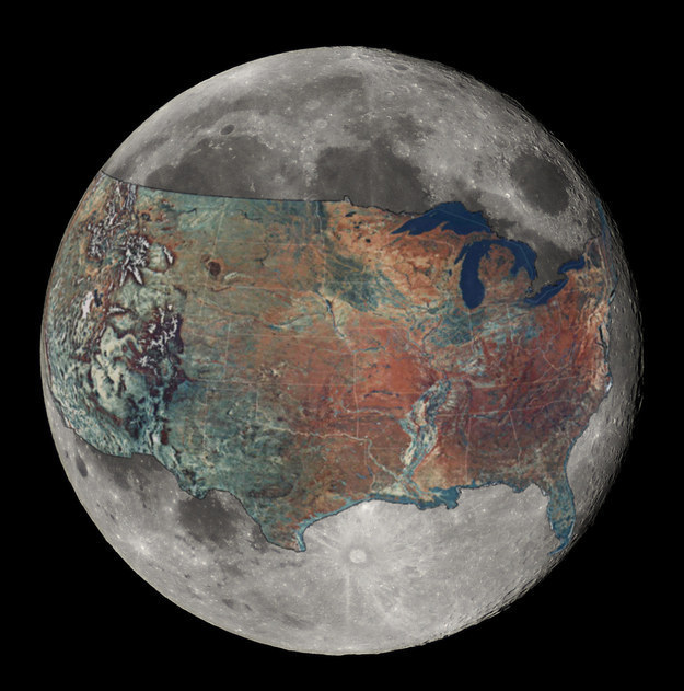 And pulling farther out, here's the United States in comparison to the moon: