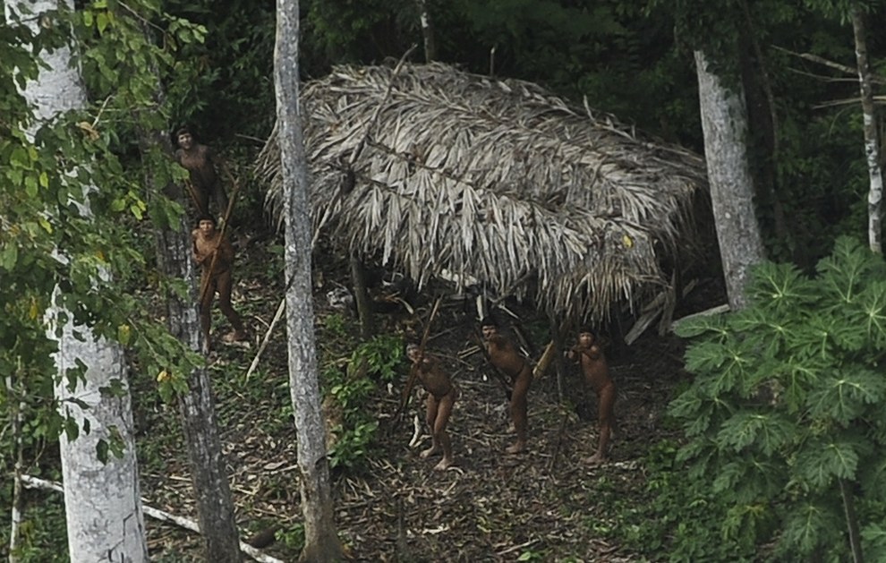 42. 在巴西阿克雷州 (Acre) 亚马逊河流域一群被认为是没有与外界连结的原住民，看到飞机时有剧烈的反应。