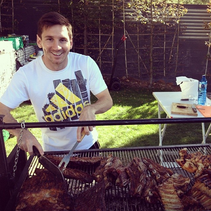 He and a few extended family members live in a massive compound outside Barcelona. There's a top-notch Argentine asado set-up.