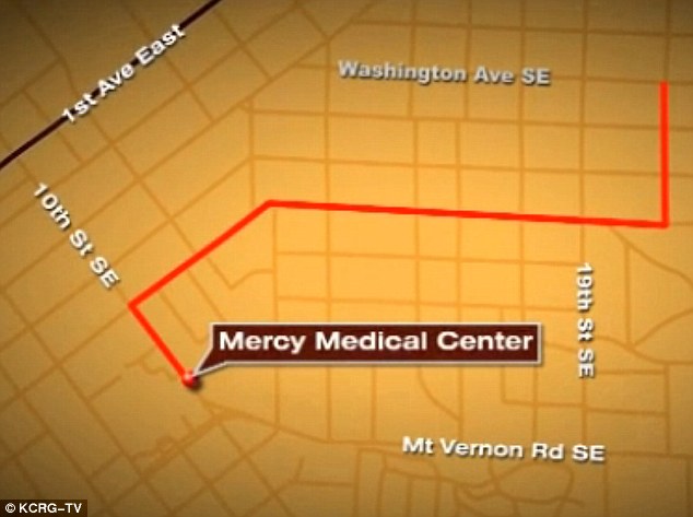 The journey: Cissy walked an estimated 20 blocks from her home on Washington Ave to Mercy Medical Center