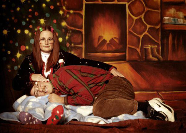 Man sleeping Wife's Lap ~ 26 Funny, Creepy Family Christmas Photos