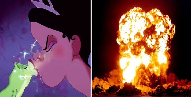 Prince Naveen's transformation into a frog would cause a blast wave that would crush Tiana, according to E=mc2.