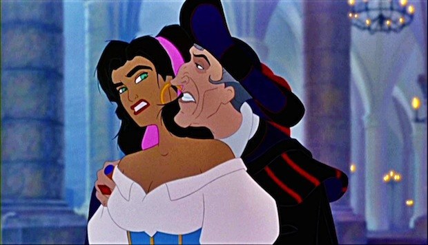 Frollo creepily smelling Esmeralda's hair.