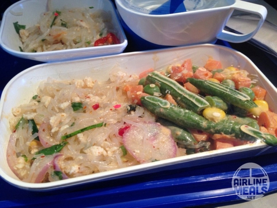 Bangkok Airways served this 'cold and tasteless' dish of glass noodle salad with shrimp on its flight from Thailand to Cambodia to the dismay of a queasy guest 