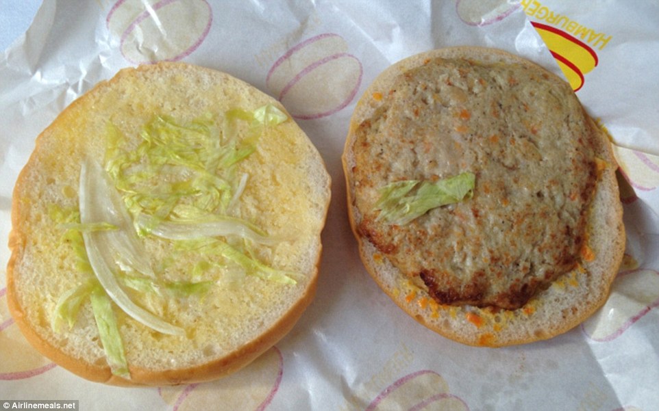 North Korea's Air Koryo served this burger, with a few sad-looking leaves of lettuce, to an unhappy victim on a flight