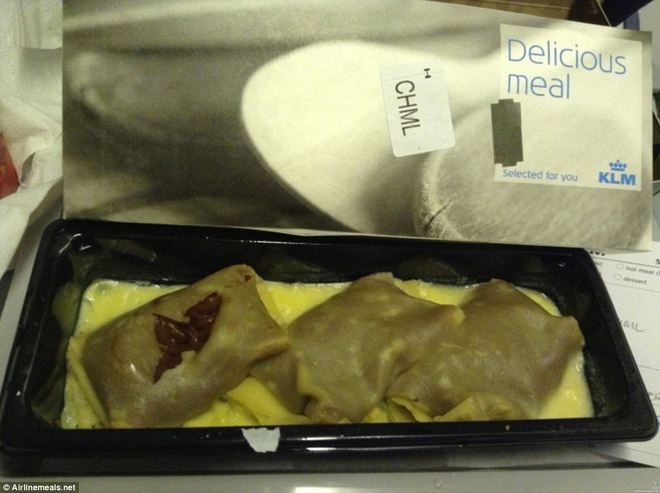 The mother of the boy who received this pancake onboard a KLM flight (Royal Dutch Airlines) said he called it 'gross' and refused to eat it - we aren't sure we would eat it either!