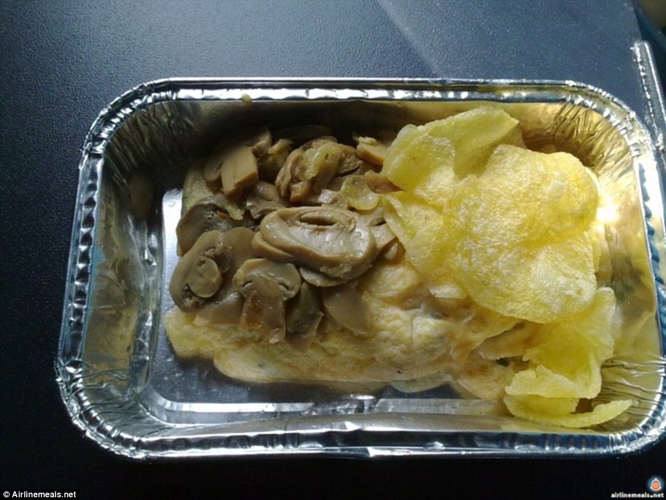 A man on an Iran Air was confused his omelette had been served with limp mushrooms and... crisps?