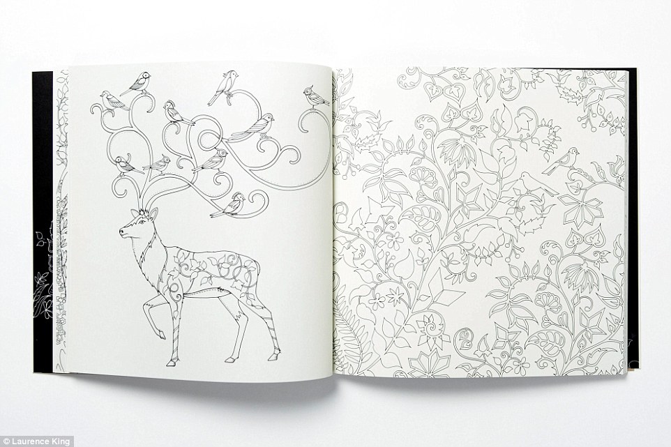 Her colouring books for adults feature beautifully hand drawn and whimsical illustrations - like this one featuring a stag and fauna