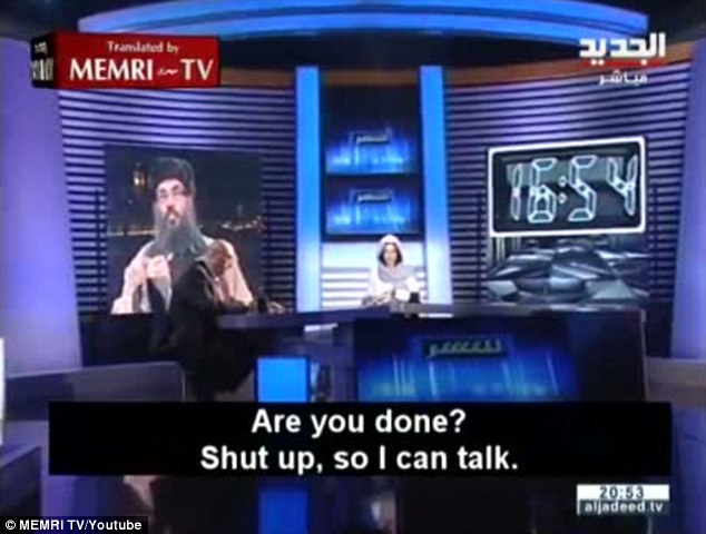 London-based Sheik Al-Seba'i then rudely tells the TV host to shut up as he carries on talking over her