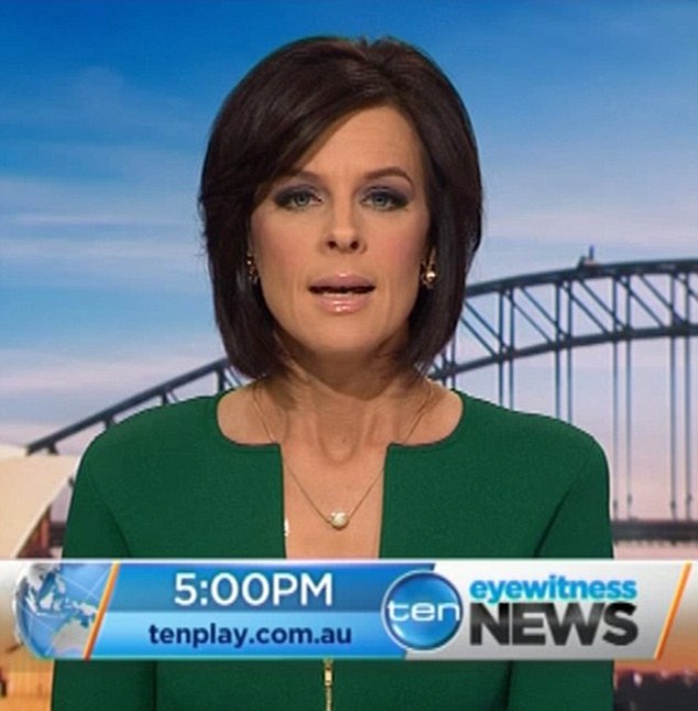 The Channel Ten news presenter wore the green jacket with a pearl necklace at one point 