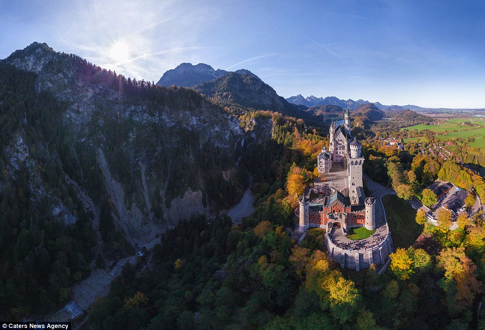 Looking like something out of a fairy tale is Neuschwanstein Castle in Germany, captured in the midst of the rolling mountains