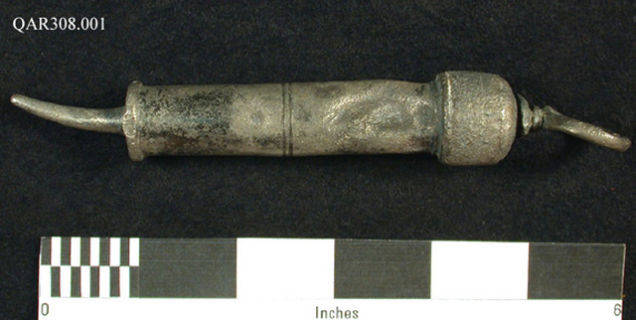 A urethral syringe: This tool was fairly common on ships, as syphilis often killed crew members (and it was an absurd treatment of syphilis). The syringe was likely filled with mercury, which alleviated some of the symptoms but was also fairly poisonous.