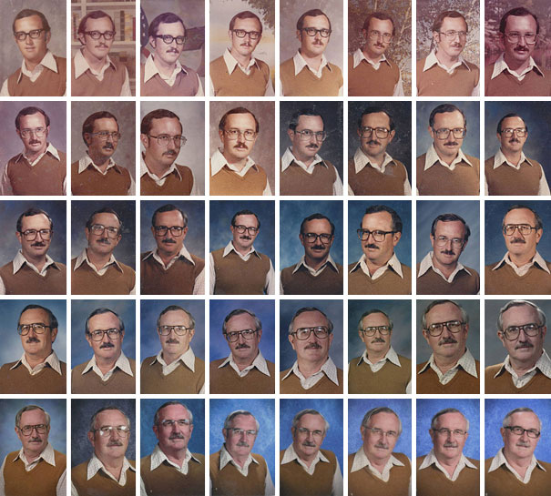 這位老師40年來在畢業紀念冊上的照片都穿著同一件衣服！
