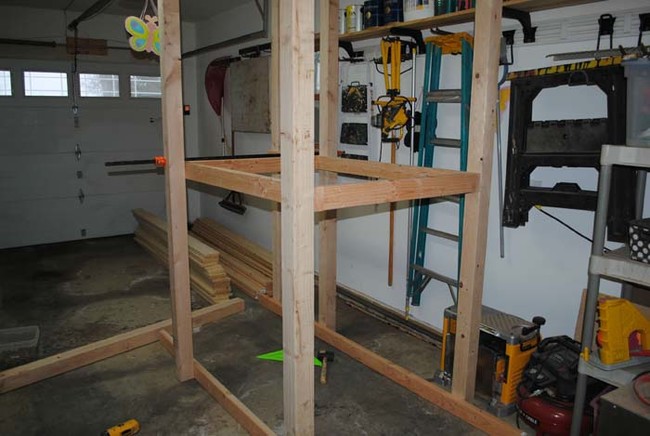 He then set up the frame using clamps. 