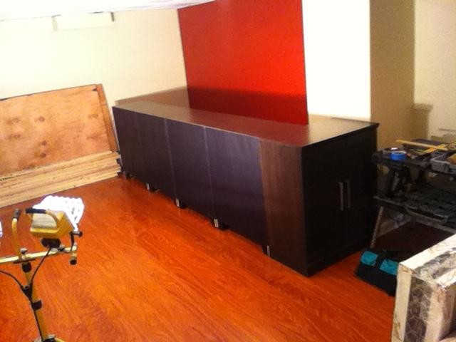 He didn't want the job to be too labor-intensive, so he built the base out of repurposed kitchen cabinets.