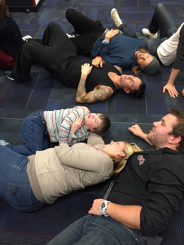 Understandably, the excitement of finally meeting Adam Levine proved to be a bit much and Christopher had a panic attack. So Levine and the rest of the band decided they'd just chill out on the ground with him.