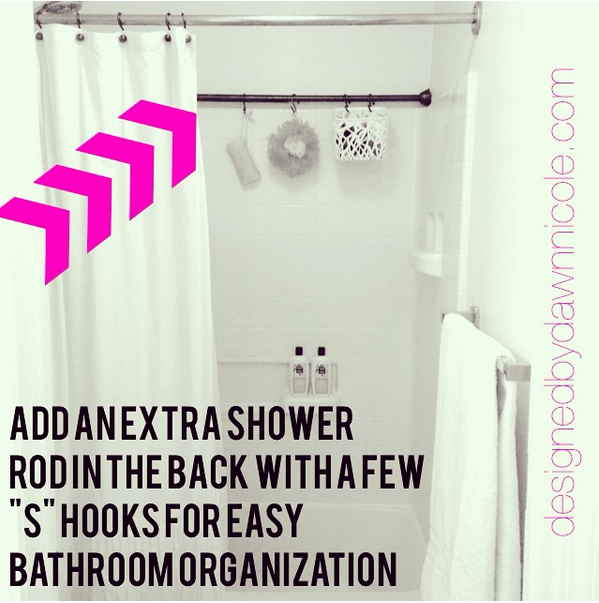 Hack your shower storage by adding a second curtain rod.