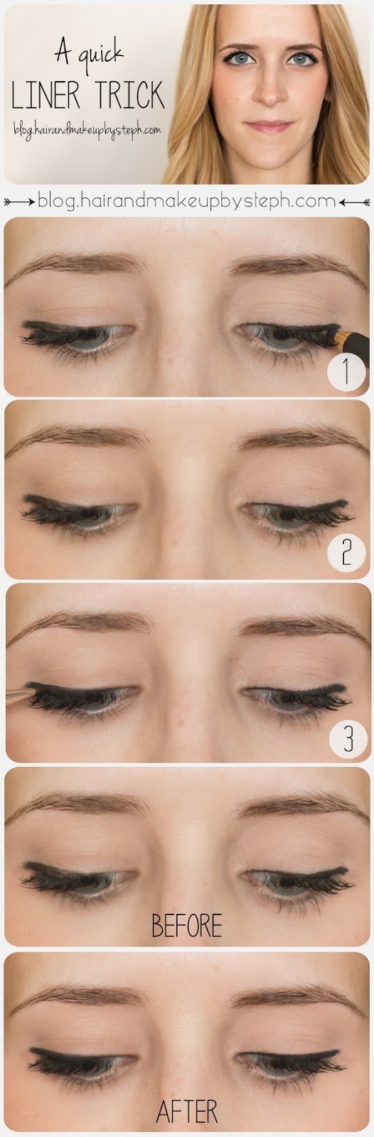 You can use a little bit of black eyeshadow to clean up a splotchy eyeliner line.