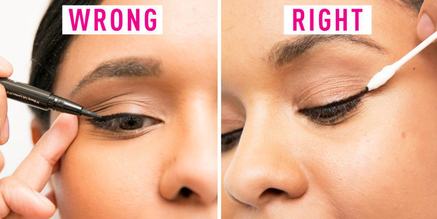 When applying liner, try not to pull the skin on the side of your face. If things get a little messy, clean up your line with a makeup remover-soaked cotton swab.