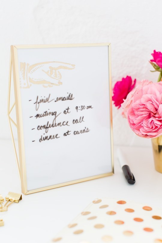 Forget your forgetful mornings with a DIY vanity whiteboard.