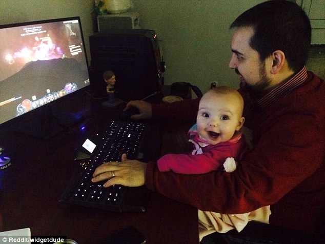 This photo, showing Kevin  playing Diablo III with his daughter, went viral after it was shared on Reddit