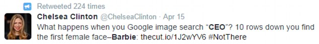 Noted: Chelsea Clinton was one of the many high-powered women to retweet the results of the search